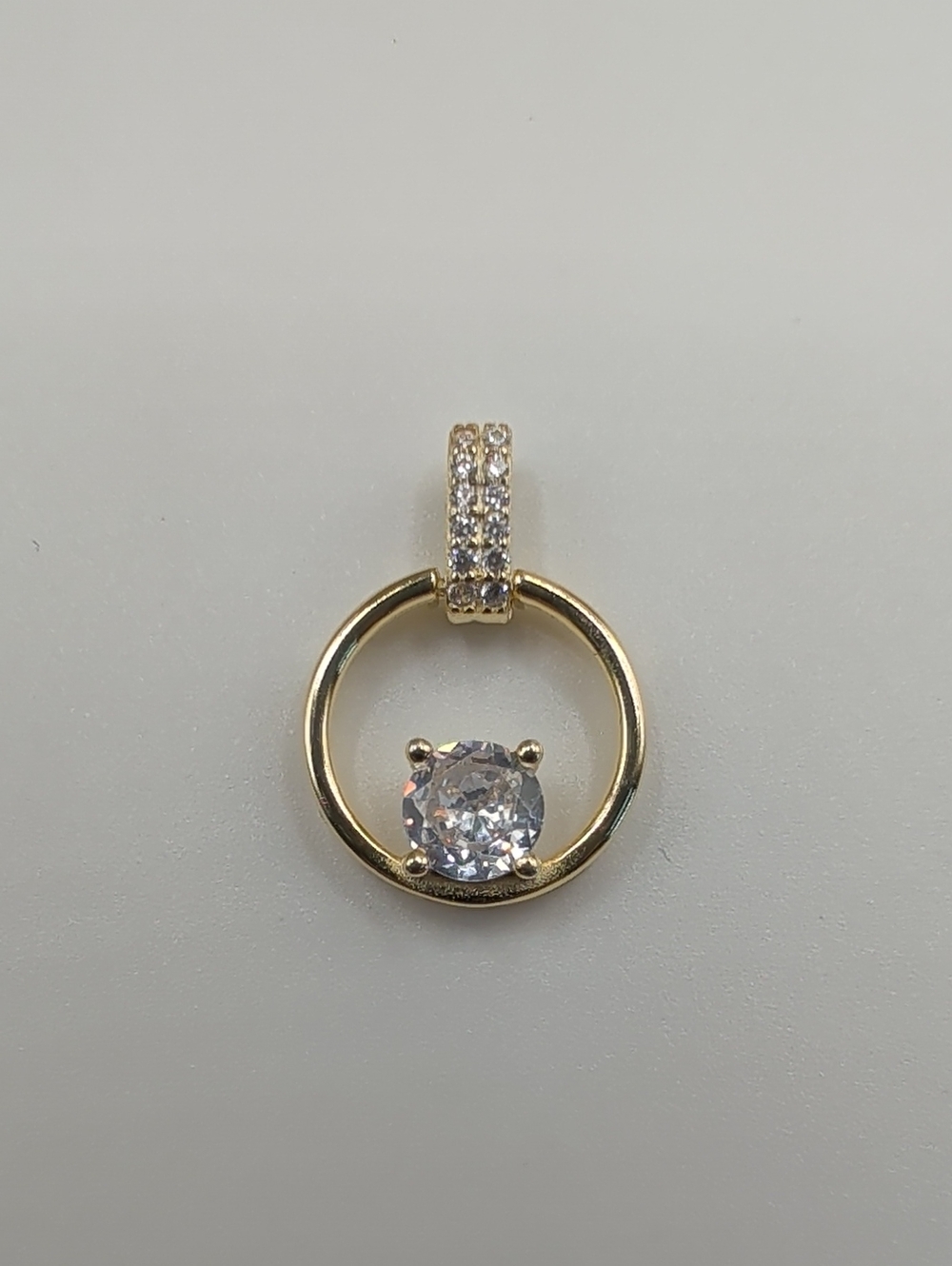 Gold Circle CZ Pendant with Pave Bail